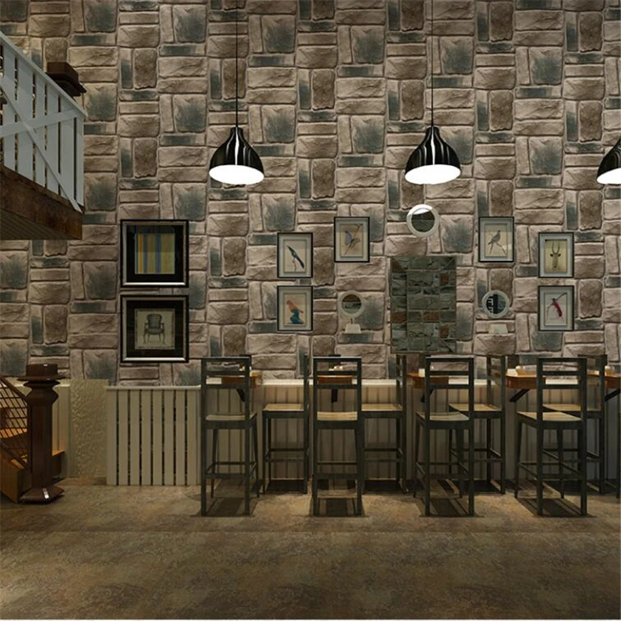 New retro 3d brick pattern creative home decoration brick stone wall paper small restaurant decoration wallpaper papier peint new white stone pattern gold pen holder square wooden iron net simple retro multifunctional creative office business use