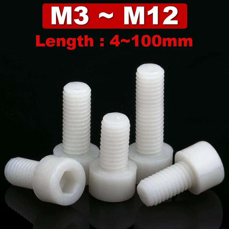 M3 M4 M5 M6 M8 NYLON PLASTIC HEX BOLT HEAD FULLY THREADED SET SCREWS 