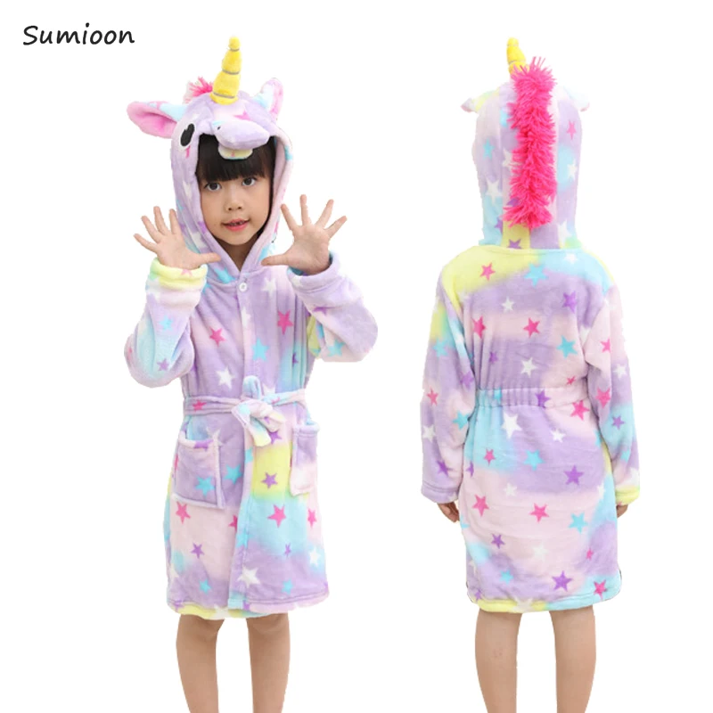 Детский флисовый банный халат с капюшоном и единорогом детский Kigurumi пижама