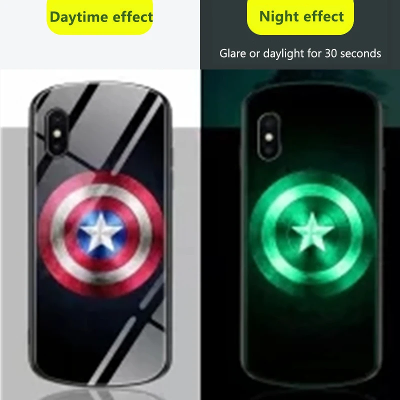 

Luxury Marvel Comics Patterned Venom Shield Luminous Tempered Glass Cases For iPhone XS MAX XR 8 7 6 6s Plus XS 10X Cover Capa