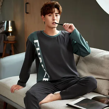 

Spring and Autumn Long-sleeved Homewear New 2020 Spring Male Pajama Set Men Pure Full Cotton Pyjamas For Men Sleepwear Suit