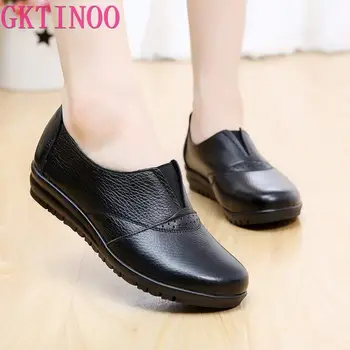 

Plus Size Women Shoes 2019 Spring Autumn Fashion Genuine Leather Slip-On Lazy Shoes Soft Breathable Outdoor Casual Flat Shoes