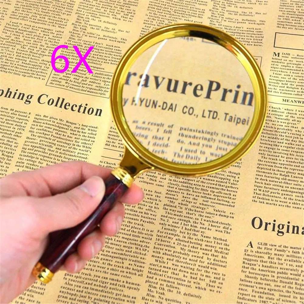 

Portable Magnifying Glass 6X Handheld Wooden Handle Magnifier Eye Loupe Glass