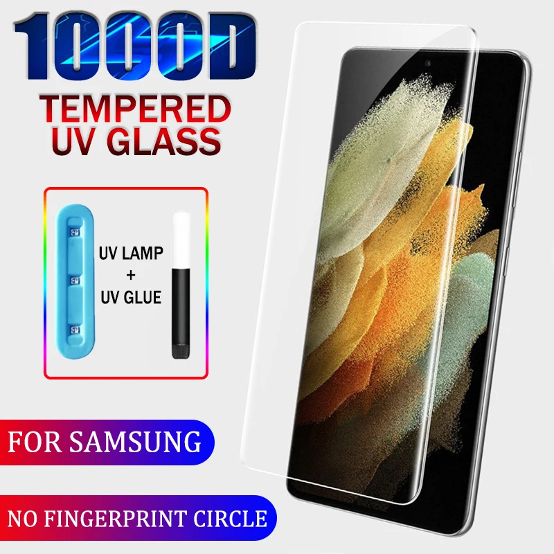 1000D UV de vidrio templado para Samsung Galaxy S21 S20 S10 S9 S8 más S10E S10(5G) Protector de pantalla para Samsung Nota 20 Ultra 10 9 8