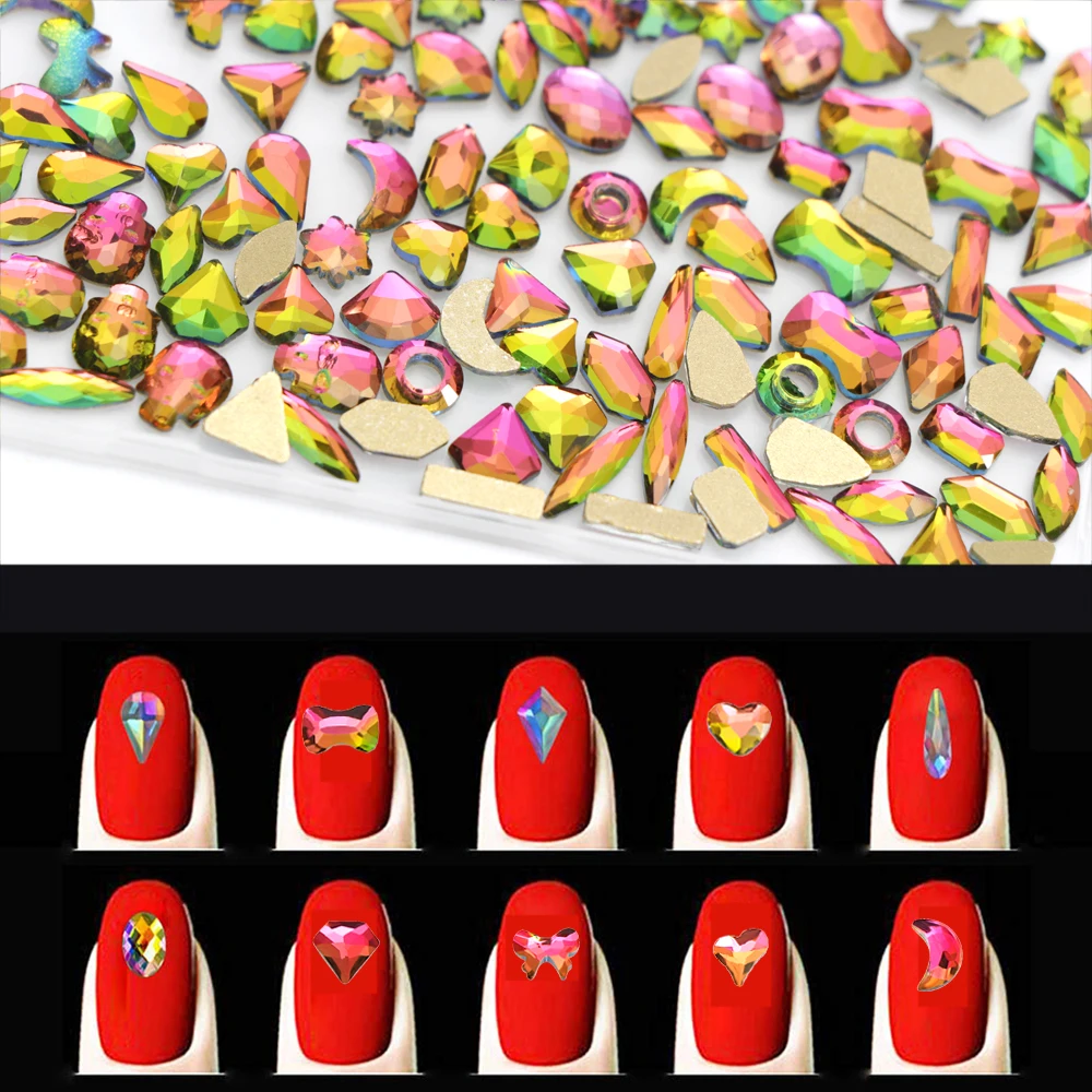 

1 Box Crystal AB Color 3D Nail Rhinestones Mixed Size Nail Art Decorations Manicure Tools