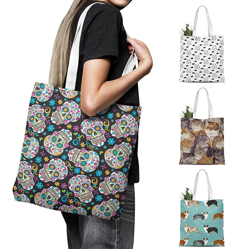 Canvas Handbag Reusable-Bag Animal Large-Capacity Fashion Casual Women Cute Girl Fun