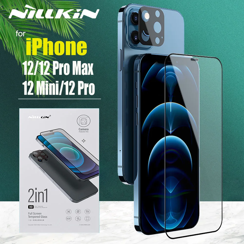 Nillkin 2 in 1 Camera Protective Tempered Glass for iPhone 12 Pro Max 12 Mini Glass Screen Protector Full Coverage Safety Glass