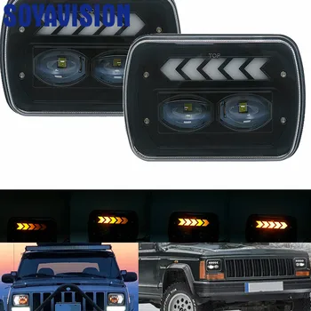 

2pcs 7x6" 5x7" LED Headlights Square High Low Beam Fog Driving Light Amber Flowing Signal Lamp For Jeep Wrangler YJ Cherokee XJ