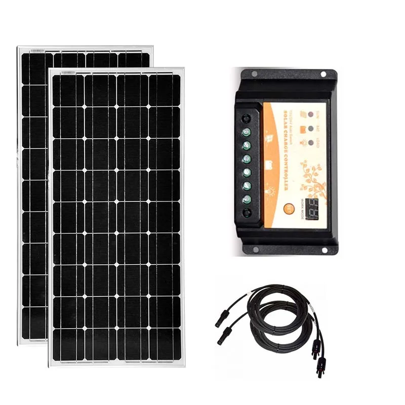 

Solar Kit 200w Solar Panel Monocrystalline 100w 18v 2 Pcs PWM Controller 12v/24v 20A Car Camp Caravan RV Motorhomes Phone LED