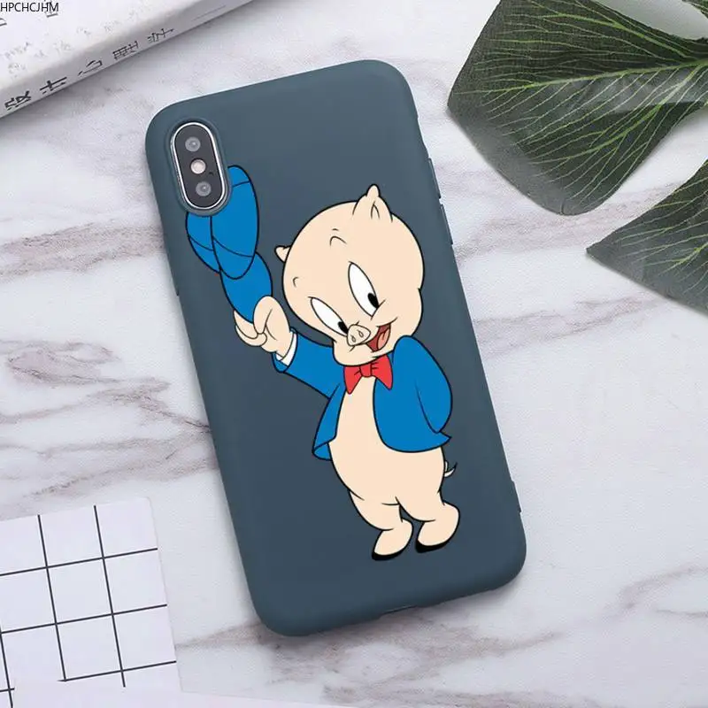 

Cute Porky Pig Phone Case For iPhone XS MAX 11 Pro X XR 7 8 6 Plus Candy Color blue Soft Silicone Cover