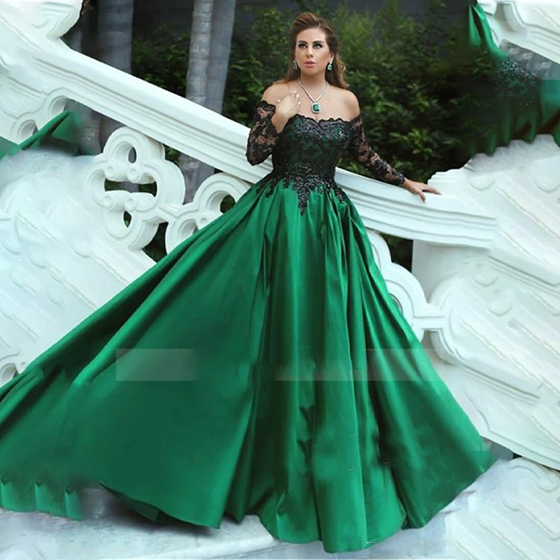 Vestido de fiesta largo con descubiertos, manga larga, y verde, de graduación| - AliExpress