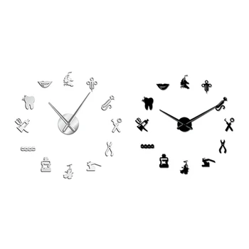 

2 Pcs DIY Giant Wall Clock Oversized Wall Clock Big Needle Mirror Dentist Office Decor, Black & Silver