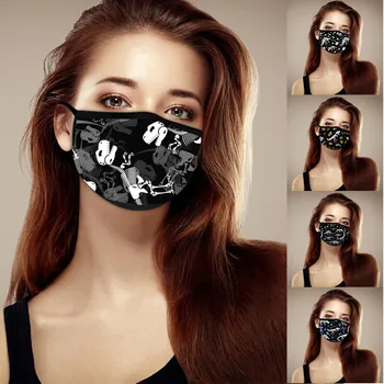 

1pc Masks Christmas Unisex Cartoon Printing Mask Washable Reusable Funny Print Breathable Dustproof Mascarillas Windproof Masque