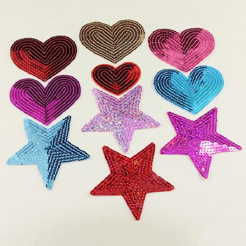 1 pieza de parches de lentejuelas de corazón y estrella para ropa, Parche de hierro para escenario, accesorio de ropa, aplique de insignia en venta|Parches| - AliExpress