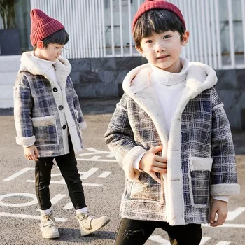 

New Fall Winter Clothes Children's Woolen Thicken Jacket Boys & Girls Long Trench Coat Baby Kids Woolen Coat Outerwear Hooded
