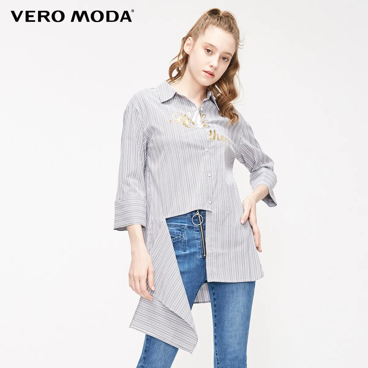 Женская Асимметричная полосатая рубашка Vero Moda | 319231554|Рубашки|
