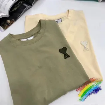 

1:1 Real tag AMI Alexandre Mattiussi T shirt Men Women Top Version Small Logo T-shirts Mens AMI Tops Tee