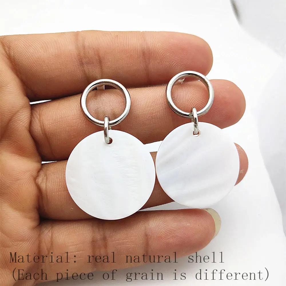 Silver-white Серьги из натуральной раковины 25 мм, круглые кофейные серьги с подвеской, геометрические серьги для женщин, вечерние ювелирные изделия в подарок, P569-P579 - Окраска металла: Silver-white