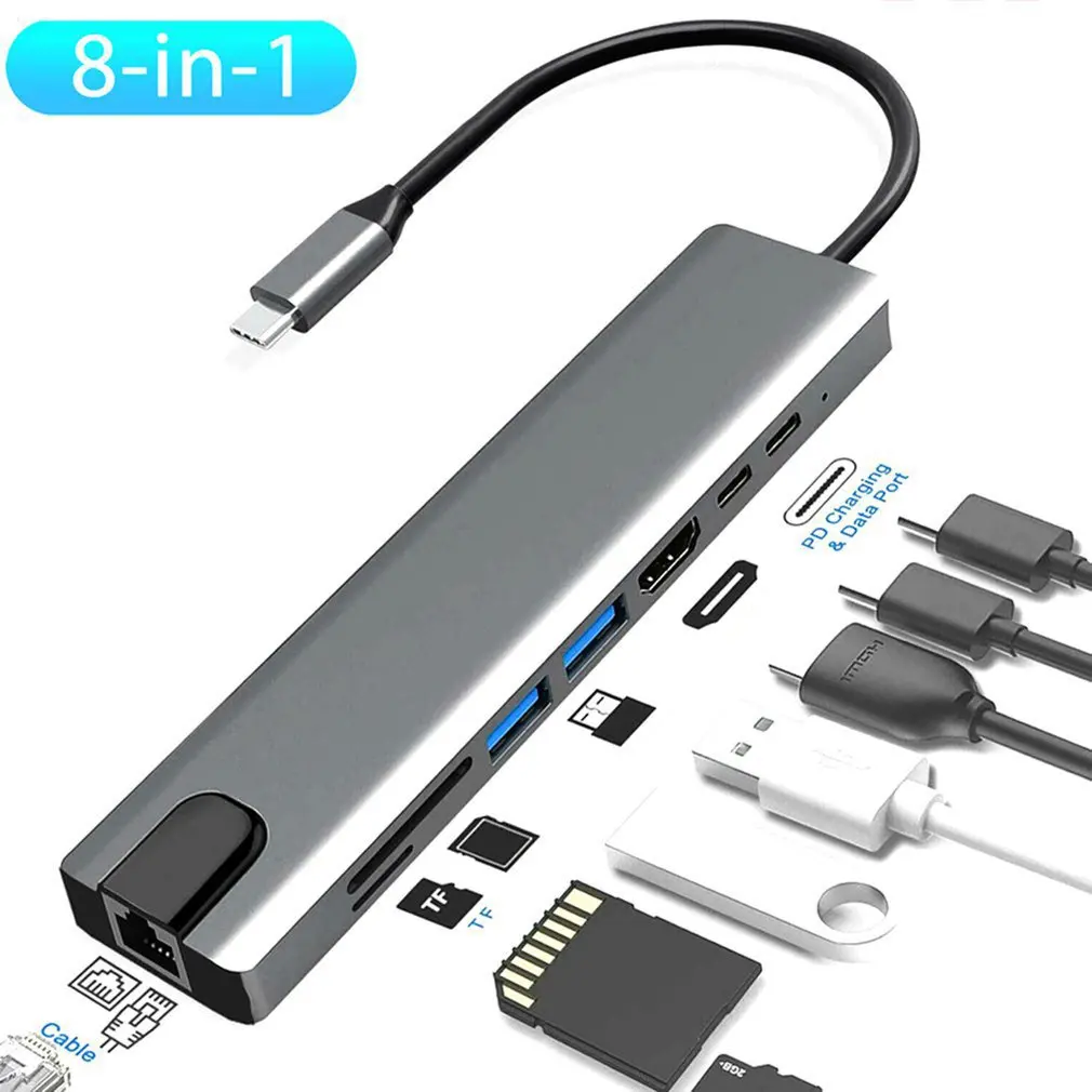Новинка 8 в 1 Usb-C 3 на Usb 0 Тип C HDMI-совместимый Rj45 Ethernet микро безопасность цифровая