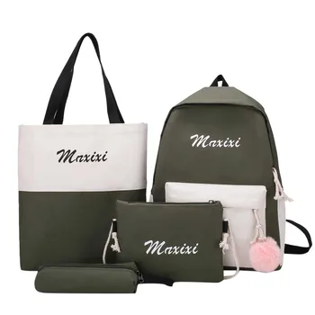 

4pcs/set Bags For Women Letter Printing Patchwork Canvas Bagpack School Bags For Teenage Girls Women's Backpacks Mochila #38