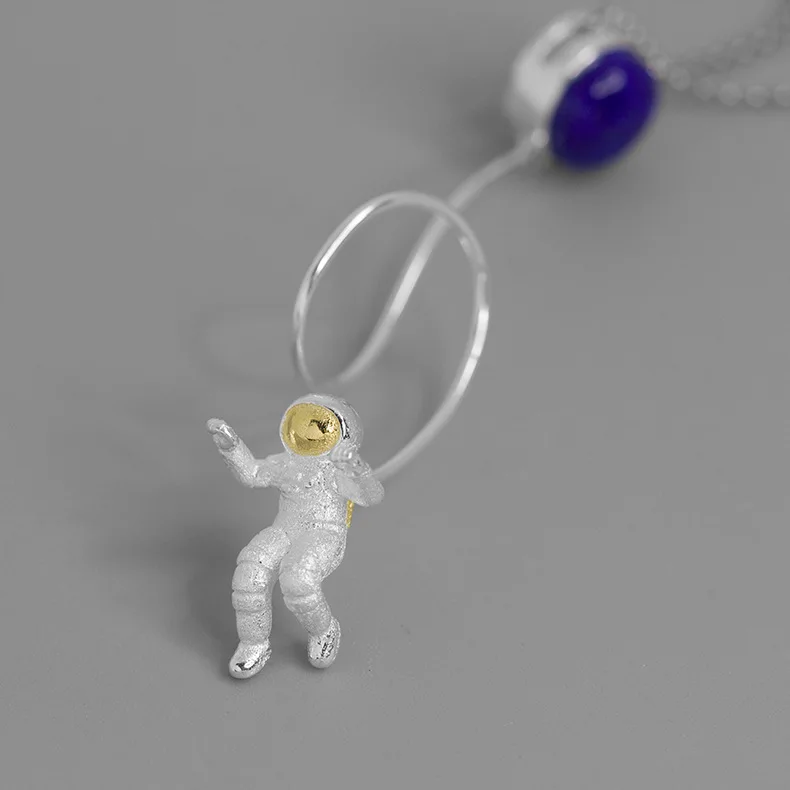 INATURE 925 пробы Серебряный лазурит космический астронавт кулон Nekclace для женщин мужчин Мода Вселенная серьги в виде планет