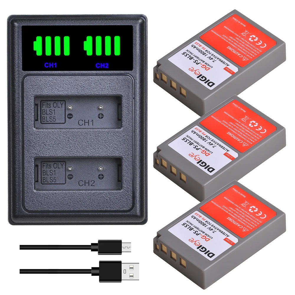 3x1800mAh батарея + светодиодный двойной зарядное устройство для BLS 5 50 PS BLS5 Olympus OM D E M10