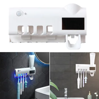 

UV Toothbrush Sanitizer Holders Solar Powered Wall Mount with Toothpaste Dispenser QJS Shop