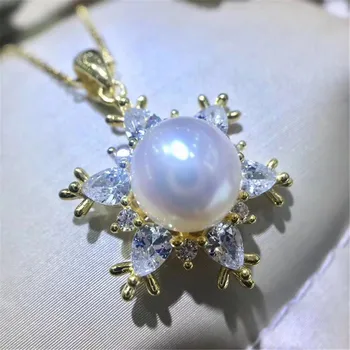 

S925 Sterling Silver Flash Design Pearl Pendant Holder Women DIY Pearl Pendant Components Silver Gold Color