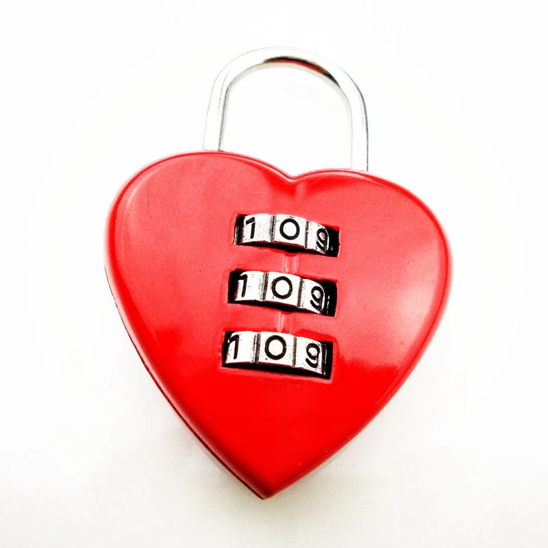 Mini Cute 3 Digits Luggage Suitcase Padlock Coded Lock Red Heart Shaped Nice padLock Lovers Backpack Lock Luggage