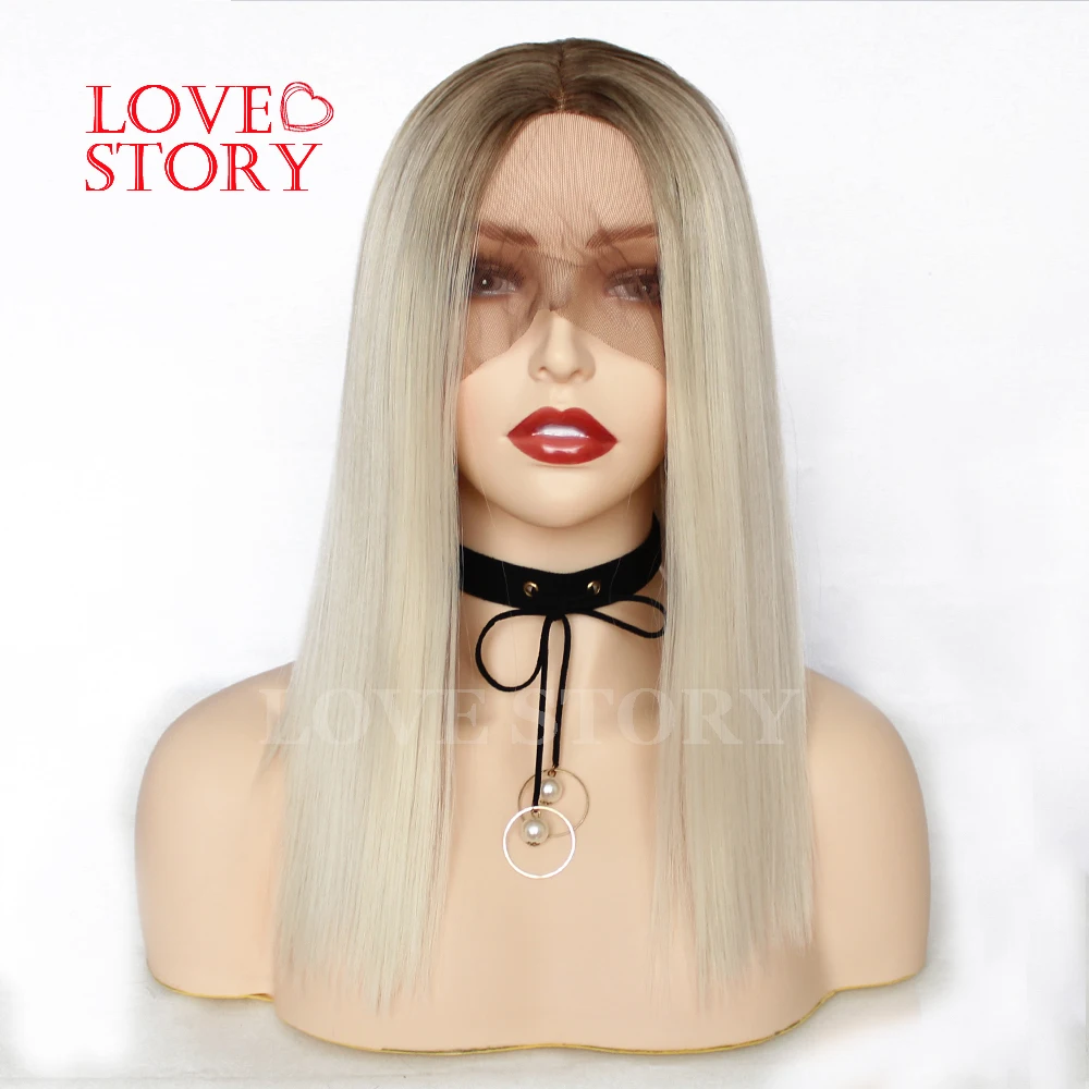 Парики из синтетического кружева Lovestory светлый цвет темные корни короткий парик