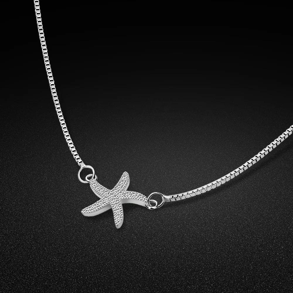 New girls 925 sterling silver necklace starfish pendant short solid clavicle chain jewelry girl present | Украшения и аксессуары