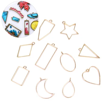 

10Pcs Assorted Geometric Hollow Pressed Flower Blank Resin Frames Pendant Bezel Setting Resin Jewelry Findings Making Supplies