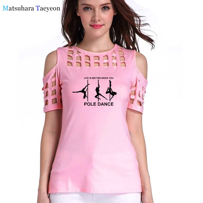 

Pole Dance Printed Women Tshirt hollow out t-shirt Harajuku Casual teeshirt summer tops Femme street fashion Short Sleeve