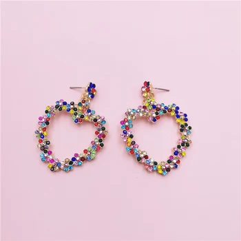 

JUJIA New Korean Charm Flower Crystal Love Heart Earrings For Women Rhinestone Drop Earring Fashion Jewelry Accessories