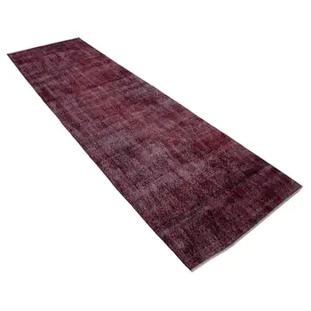 

90x305 Cm Red Handmade Overdyed Runner Rug-3x10 Ft