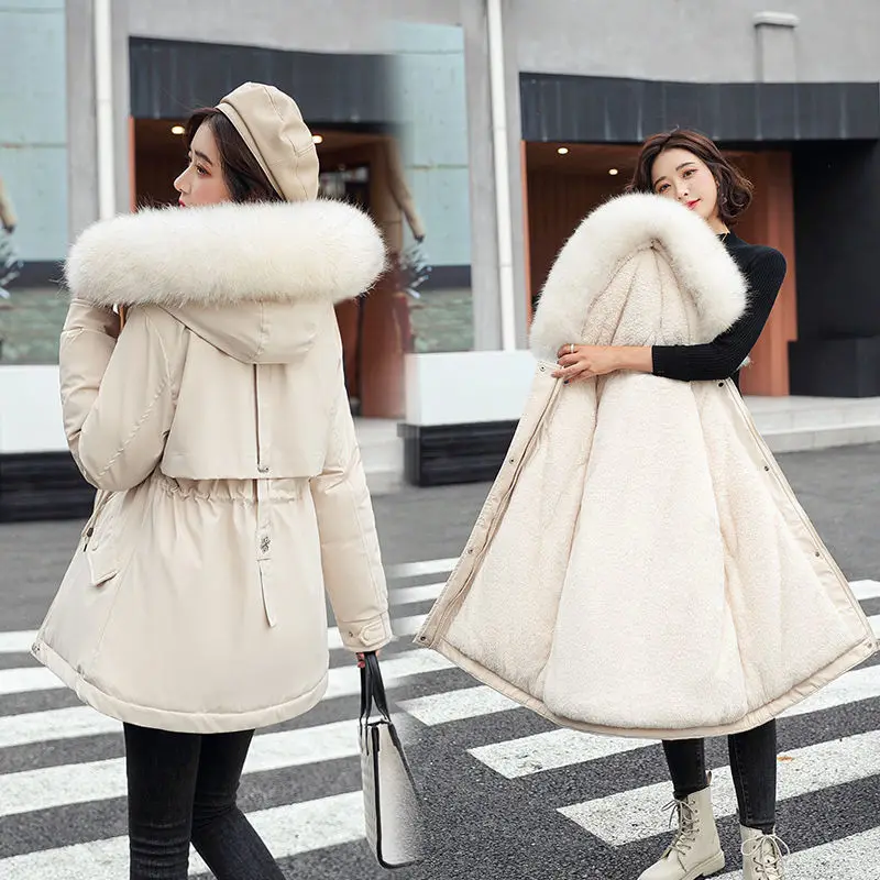Winter Lengthened and Thickened Hooded Cotton Windbreaker Warm Coat for Pregnant Women Plus Size Fur Collar
