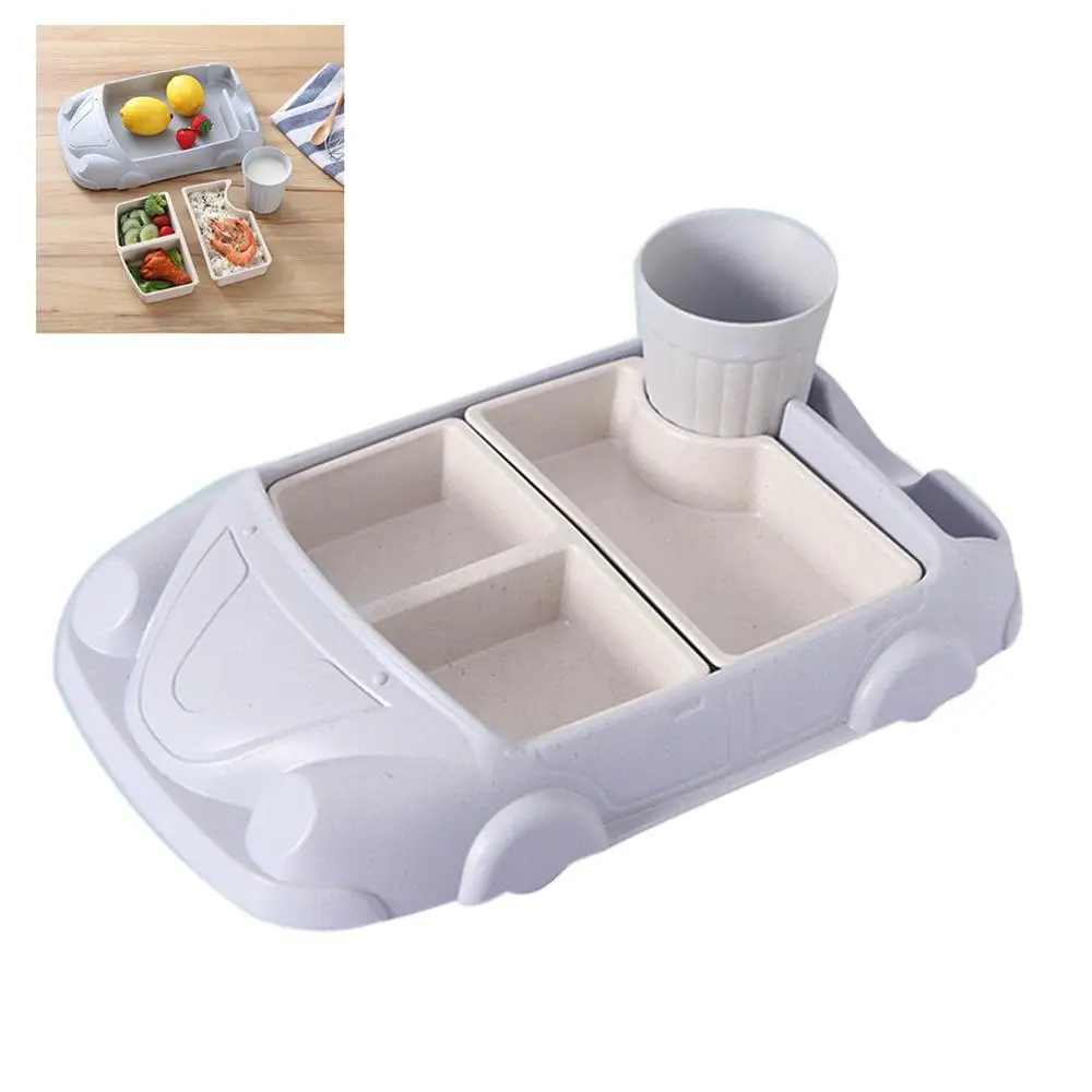 

Children Cartoon Car Division Plate Bamboo Fiber Baby Anti-Rice Bowl Kindergarten Separate Tableware Suit 4 Optional Colors