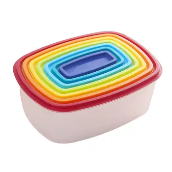 

GloryStar 7 PCS/Set Refrigerator Crisper Transparent Sealed Plastic Rectangular Rainbow Colored Crisper Storage