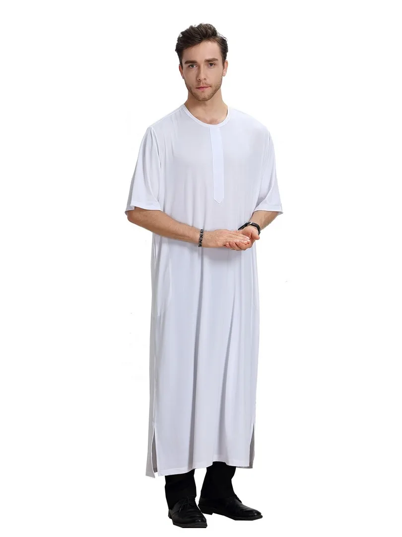 Мусульманская мужская одежда abaya Robe мусульманский juba thebe короткий рукав свободная рубашка платье jilbaba Moslem Ближний Восток Кафтан Дубай Арабский