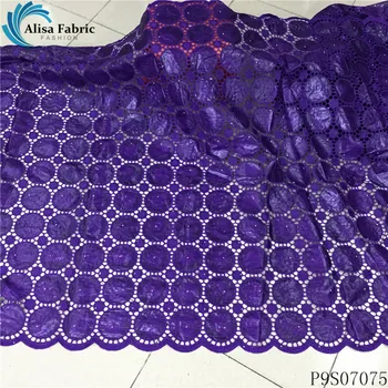 

Alisa purple african lace bazin riche fabric high quality embroidered hollow out desing with stones cords laces for dress sewing
