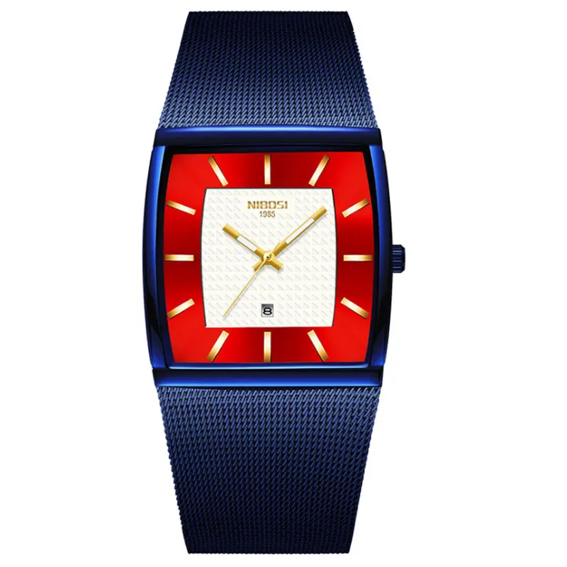 

luxury Brand Men's Watch Waterproof Calendar Quartz Wristwatch Square Dial Stainless Steel Mesh Band Relogio Masculino