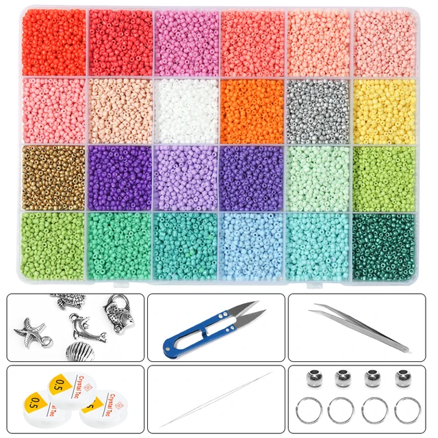 Glass Seed Beads 24 Colorful Seed Bead Kit with Letter Beads Heart Round  Beads and Beading Needles for Jewelry Bracelet Making