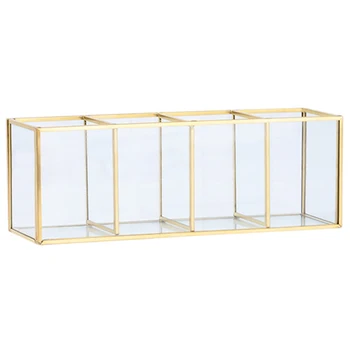 

Nordic Gold Grid Glass Flip Storage Tank Box Luxury Modern Cosmetics Storage Box Container Micro-Landscape Flower Room