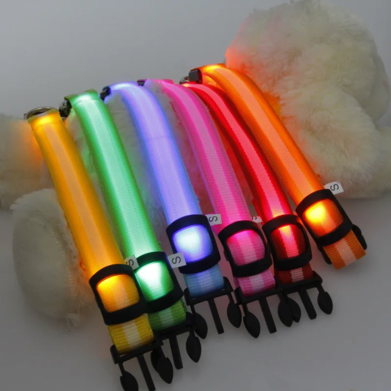 

2.5 Cm Stripes Fiber LED Luminous Pet Collar Dog Collar 6-Color 3 PCs Size Supplies