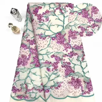 

2019 High Quality YYZ25698-098 Nigerian French 3D sequins Lace Fabric Luxury embroidered Net Lace fabric