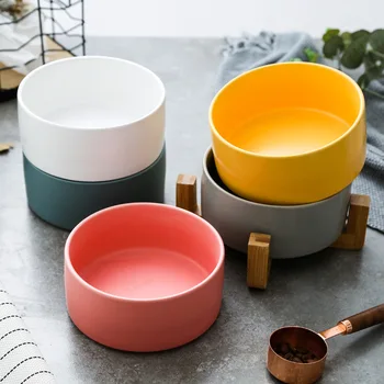 

Creative salad instant noodle bowl fruit dessert bowl ceramic tableware dried fruit bowl snack bowl ceramic with wooden stand