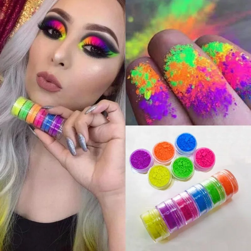 

6 COLOR/SETS FLUORESCENT NEON PIGMENT MATTE EYESHADOW MAKEUP PALETTE GLITTER HALLOWEEN DECORATION NAIL ART COSMETICS TOOLS