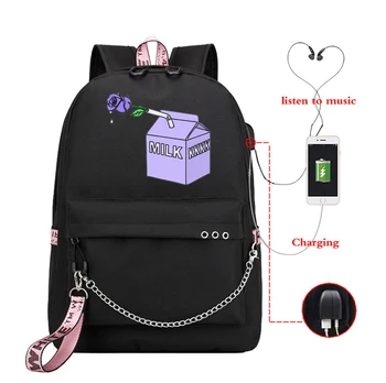

Milk Rose Canvas Women Backpack Book School Bag Multi Pocket Teenage Backpacks Female Girls Children Rucksack Shoulder-Bags