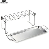 Outamateur Chicken Leg Wing Grill Rack 14 Slots Stainless Steel Roaster Stand BBQ Chicken Drumsticks Rack with Drip Tray and Barbecue Tongs for Picnic or BBQ