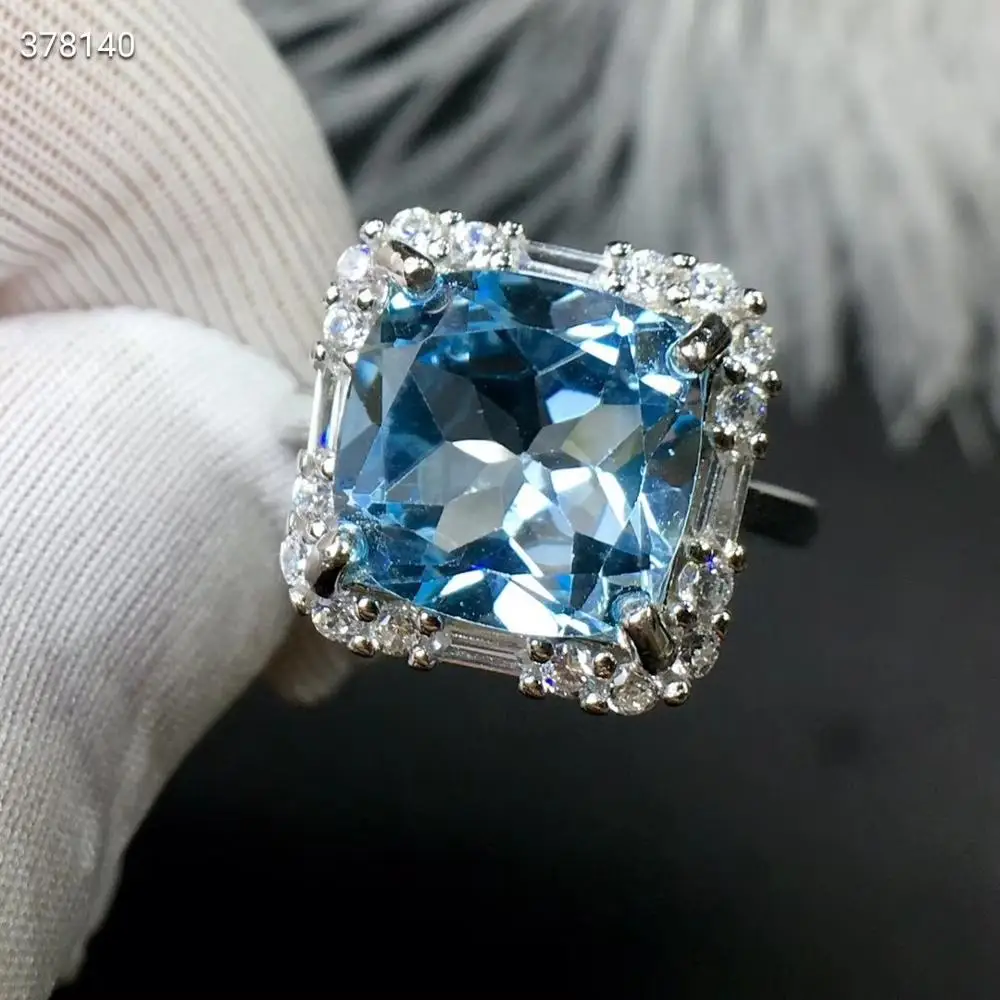 Natural Blue Topaz Gemstone Women Faceted Adjustable Ring Cube Clear Bead 10x10mm Healing Stone AAAAA | Украшения и аксессуары